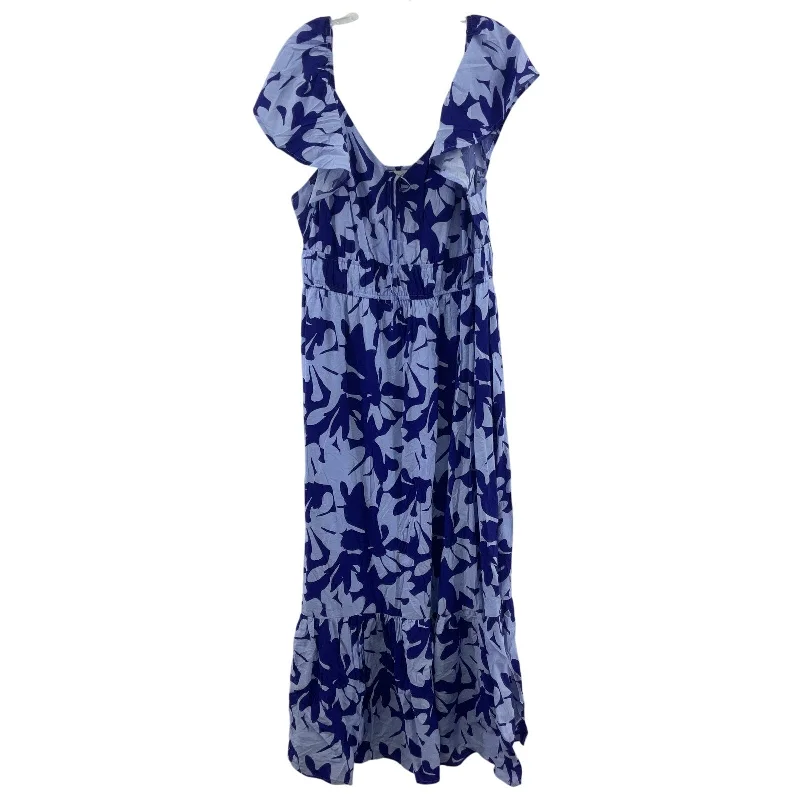 Year-End Clearance Nine West Blue Women's Tropical Floral Print Long Sundress, XL, Rayon, Preowned