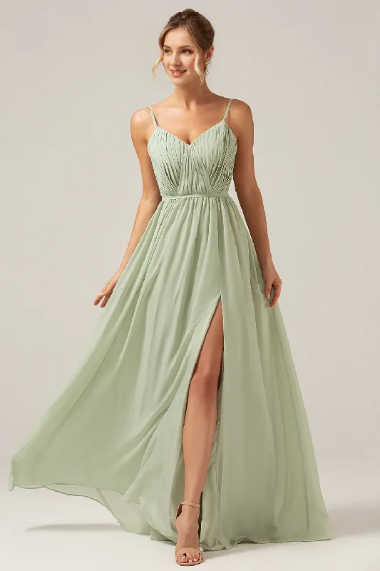 Weekend Flash Sale Dusty Sage A Line slim shoulder pleated bridesmaid dress