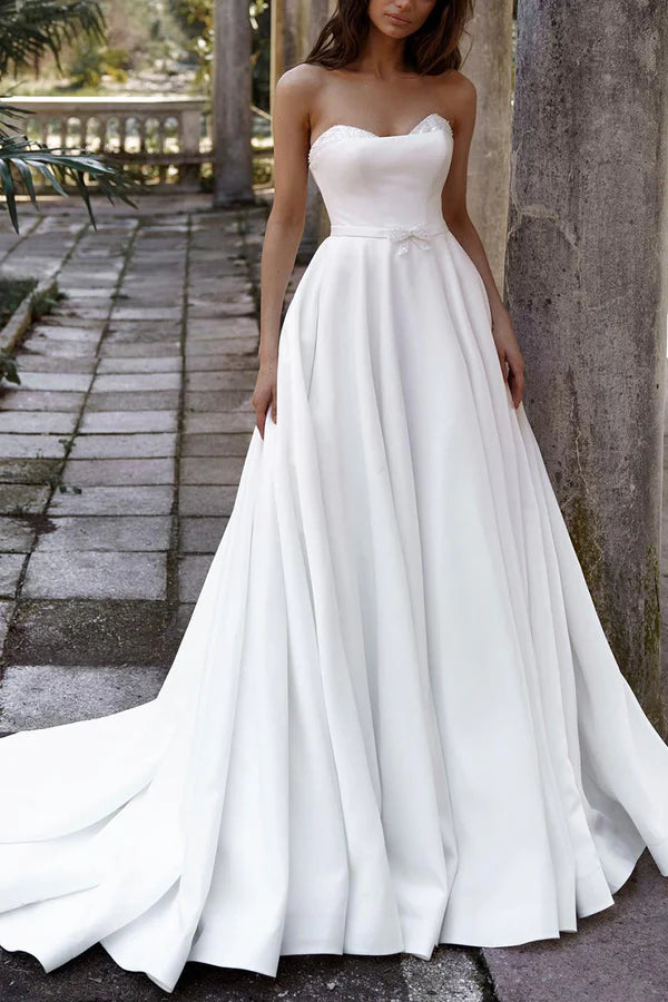 Great Deals A line Sweetheart White Satin Hall Leisure Wedding Dress Country Style Bridal Dress Great Deals A line Sweetheart White Satin Hall Leisure Wedding Dress Country Style Bridal Dress