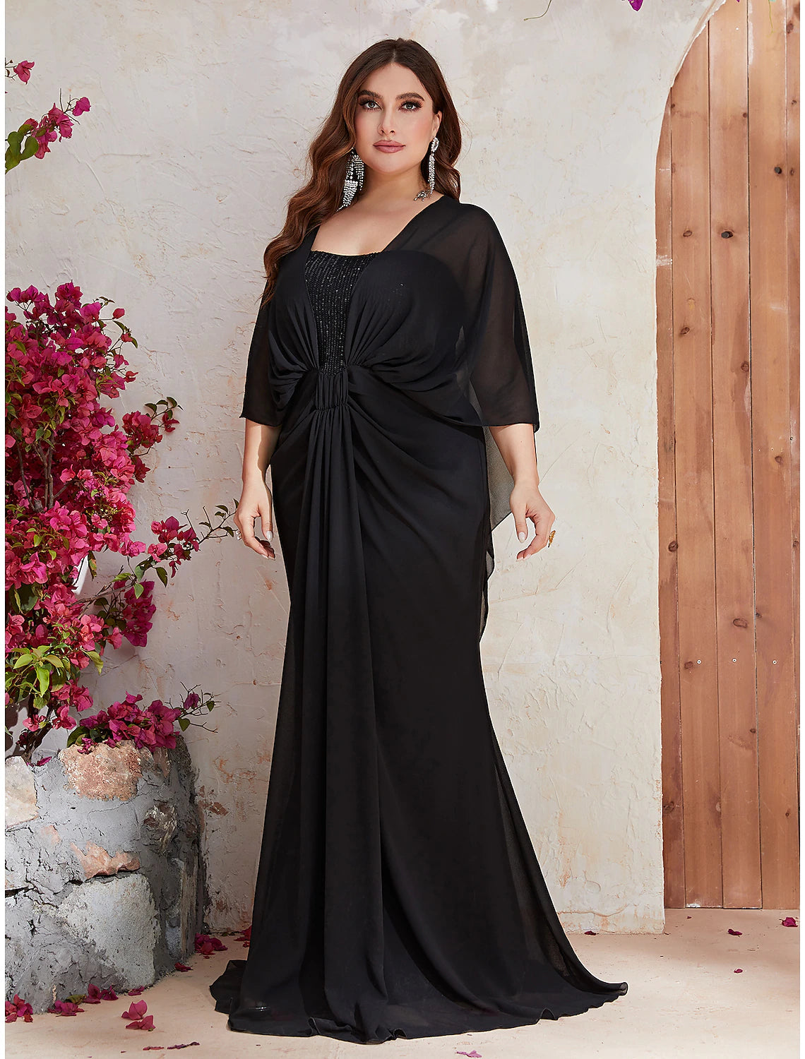 Markdowns Mermaid / Trumpet Wedding Guest Dresses Plus Size Dress Formal Evening Party Sweep / Brush Train Long Sleeve V Neck Polyester with Sequin Shawl Markdowns Mermaid / Trumpet Wedding Guest Dresses Plus Size Dress Formal Evening Party Sweep / Brush Train Long Sleeve V Neck Polyester with Sequin Shawl