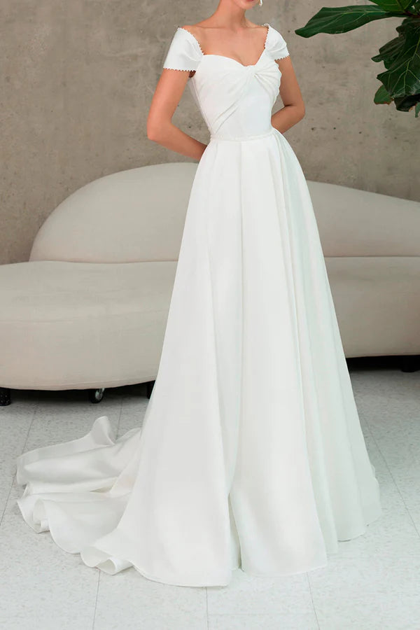 Instant Discount A-shaped Sweetheart Small Hat Sleeve Split Beach Wedding Dress