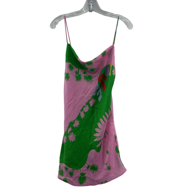Super Sale Zara Green & Pink Hippie LOVE Floral Mod Womens Mini Sheath Dress, S, Preowned