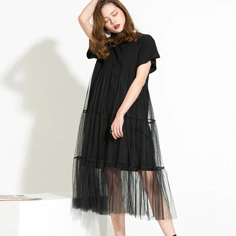 Stock Clearance Women's O-Neck Short-Sleeve Dress | Plus Size