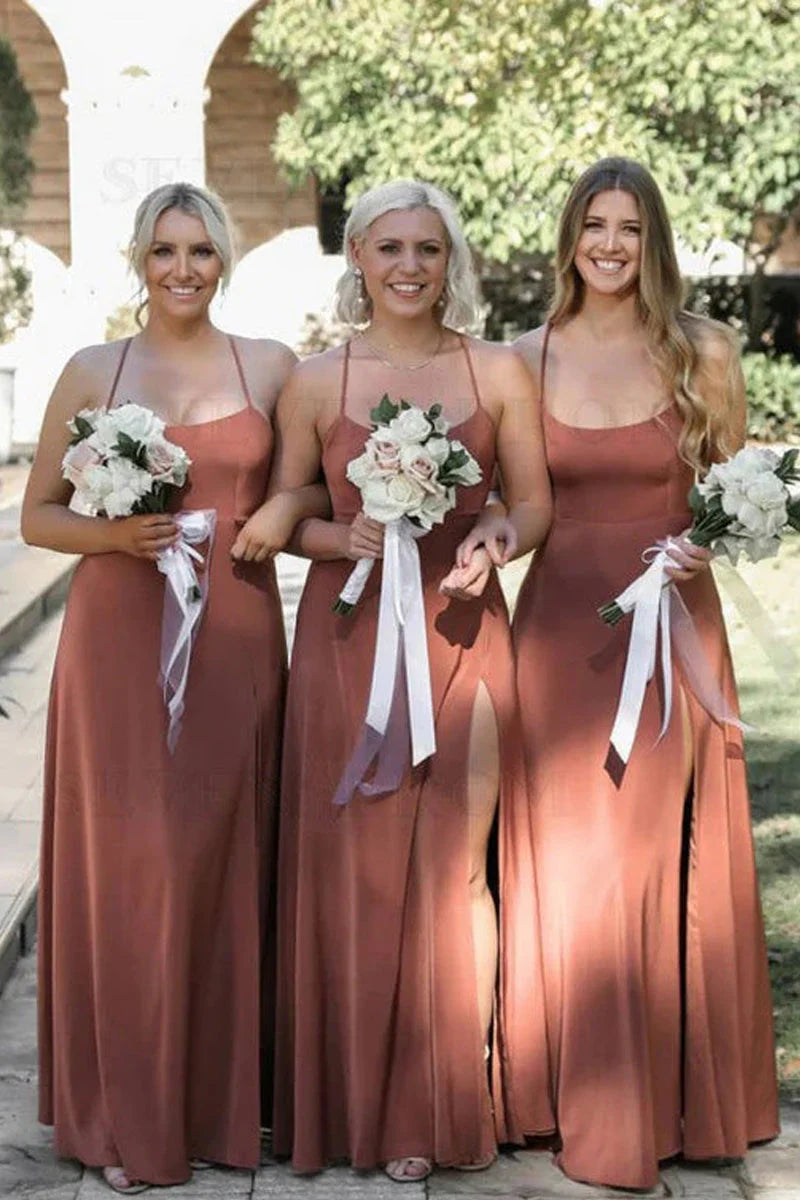 Price Cut Simple Criss-Cross Straps Back Dusty Rose Bridesmaid Dress