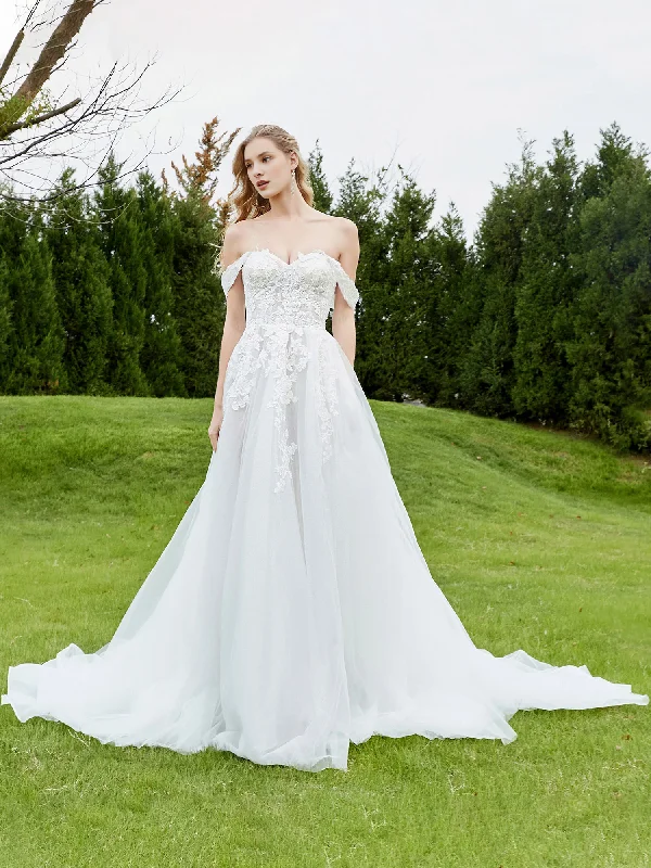 Online Specials Embroidered off shoulder A-line wedding dress