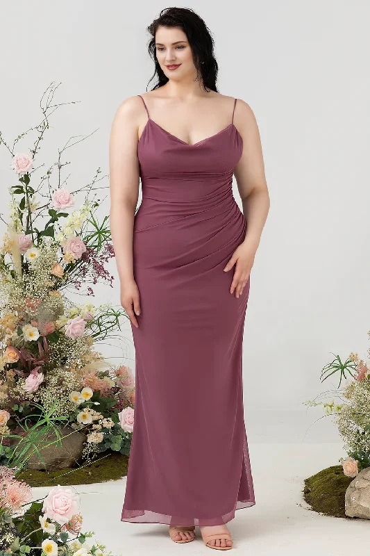 Weekend Special Desert Rose Tight Thin Shoulder Strap Drop Chiffon Large Bridesmaid Dress