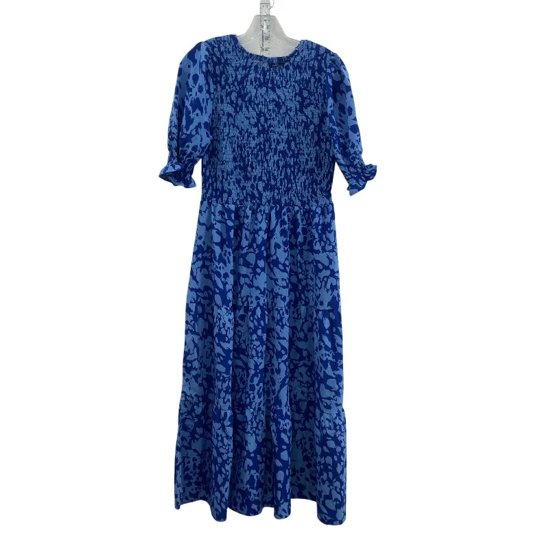 Daily Deals BTFBM Women's Blue Abstract Print Short Sleeve Long A-Line Dress, Size M, NWT