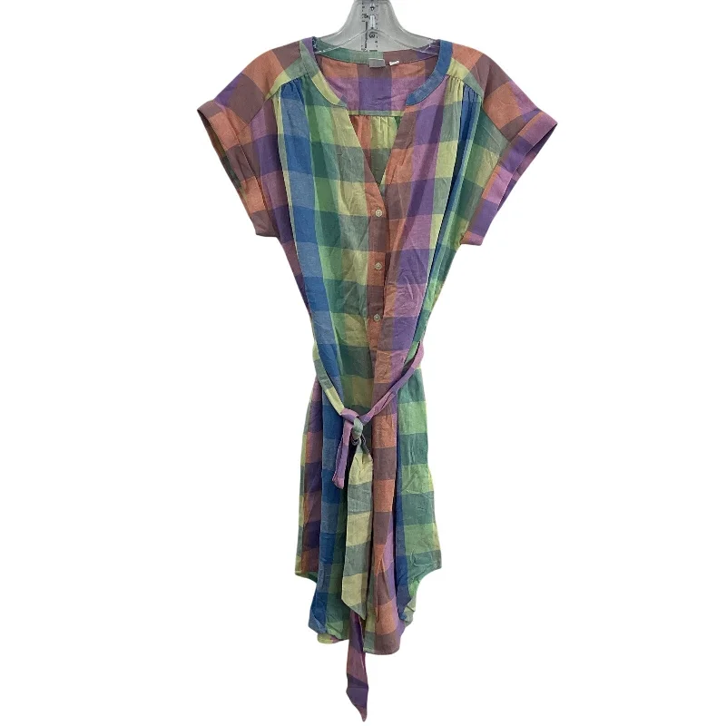 Limited Quantity Gap Pink & Yellow Tartan Plaid Women's Belted Linen Shirt Dress, S, Preowned Limited Quantity Gap Pink & Yellow Tartan Plaid Women's Belted Linen Shirt Dress, S, Preowned