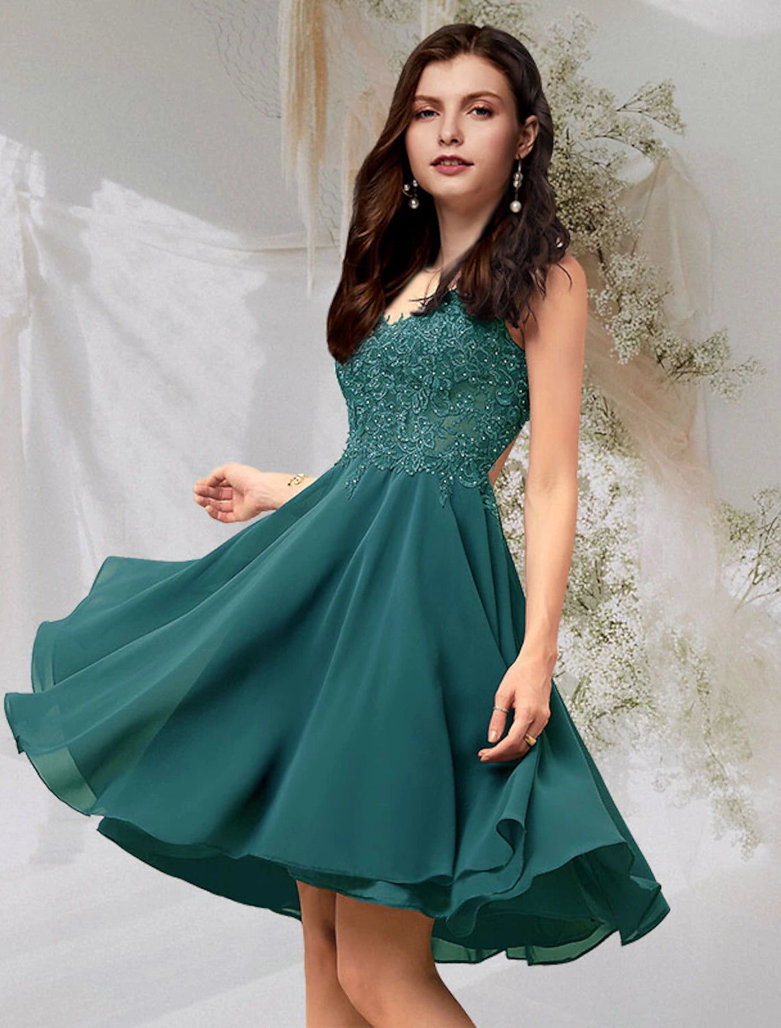 Seasonal Sale A-Line Cocktail Dresses Elegant Dress Homecoming Graduation Short / Mini Sleeveless V Neck Chiffon Backless with Beading Lace Insert Seasonal Sale A-Line Cocktail Dresses Elegant Dress Homecoming Graduation Short / Mini Sleeveless V Neck Chiffon Backless with Beading Lace Insert