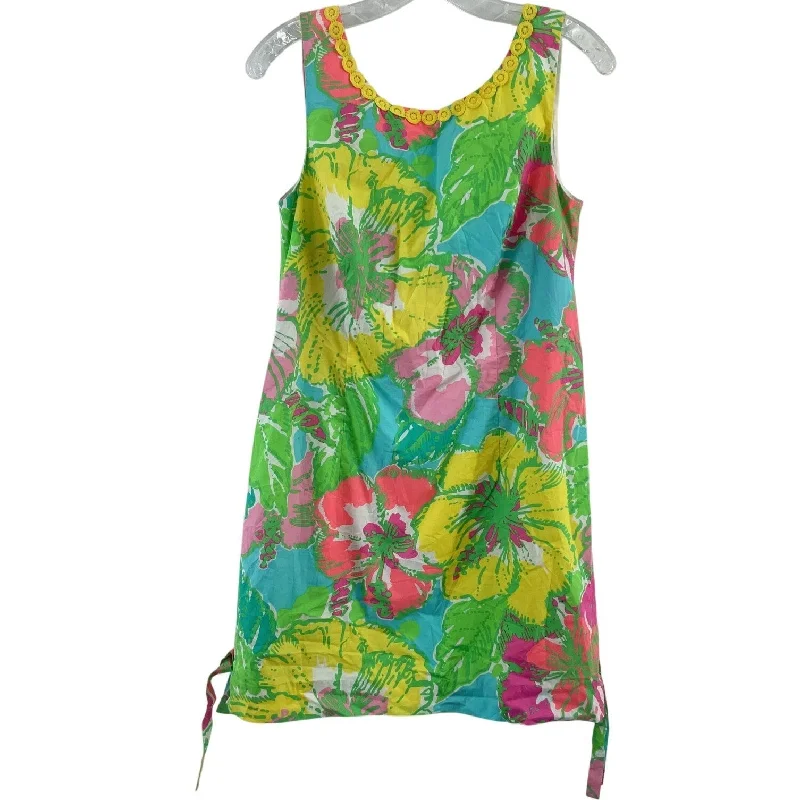 Closeout Lilly Pulitzer Delia Green Pink Floral Mini Dress Women’s 8 Cotton Shift A-Line