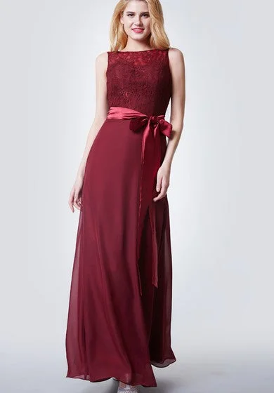Buy More, Save More Brilliant Bateau Neck Form-fitted Chiffon Gown With Satin Sash