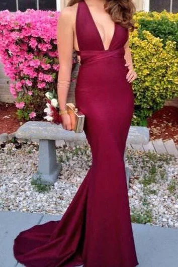 Markdowns Sleeveless V-neck Sweep Train Long Chiffon Dress