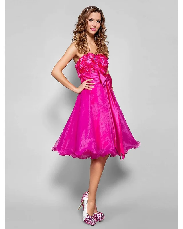 Act Now Open Back Dress Cocktail Party Knee Length Sleeveless Organza Sash Ribbon Bow(s) Ruched