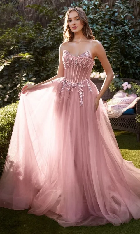 Deal Dash Strapless A-line bead tight corset and floor length Prom dress