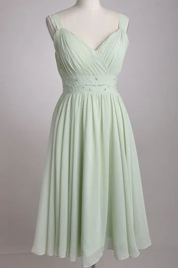 Lowest Price V-Neckline A-line Chiffon Bridesmaid Dress With Broad Straps