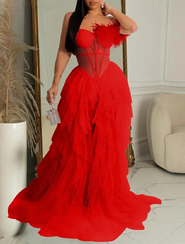 Overstock Sale A-Line Party Dresses Corsets Dress Prom Wedding Party Court Train Sleeveless One Shoulder Tulle with Feather Overstock Sale A-Line Party Dresses Corsets Dress Prom Wedding Party Court Train Sleeveless One Shoulder Tulle with Feather