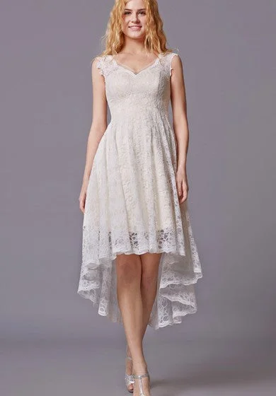 Overstock Traditional Twist Wedding Dress With Sleeveless Lacy Style and Asymmetrical Cut