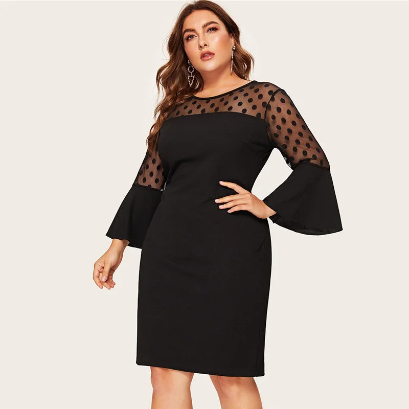 Bargain Prices Women's Spring Polka Dot Mesh Dress | Plus Size