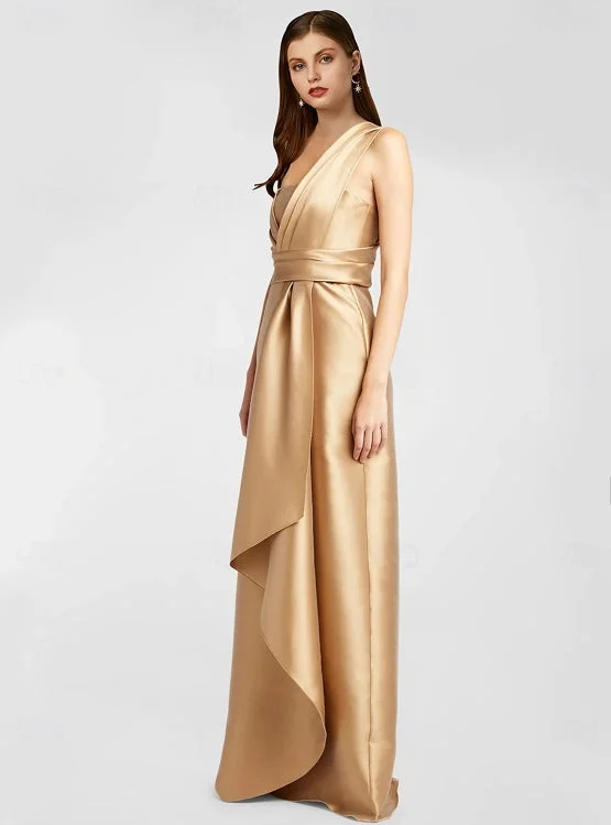 Value Deals A-Line Evening Gown Formal Floor Length Sleeveless One Shoulder Pocket Satin with Ruffles Value Deals A-Line Evening Gown Formal Floor Length Sleeveless One Shoulder Pocket Satin with Ruffles