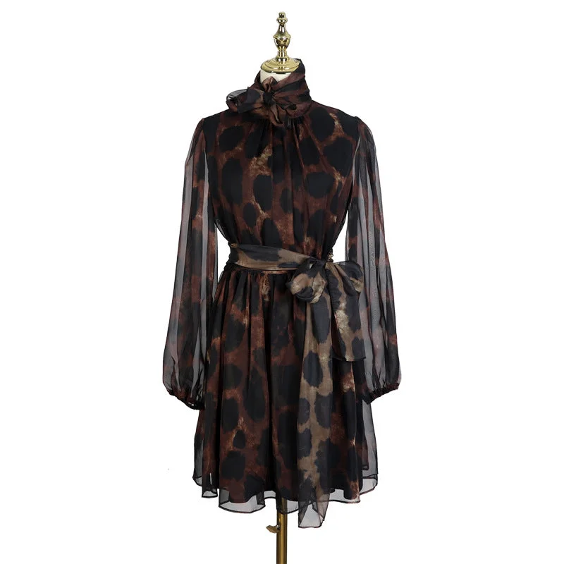 Now or Never Women's Spring/Summer Long-Sleeved Dress With Leopard Print