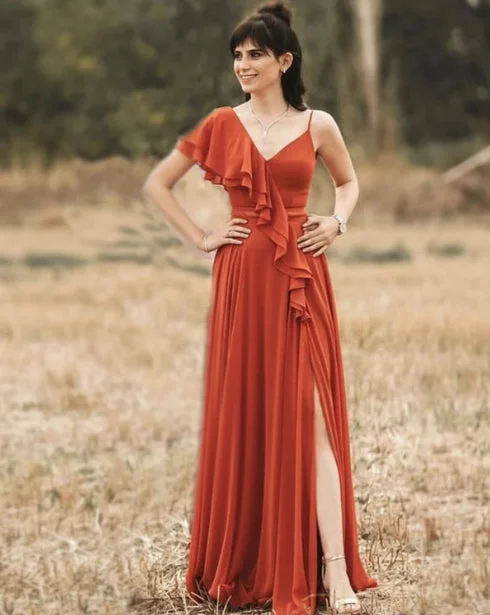 Season Finale Sale Boho Chiffon Floor-length Bridesmaid Dresses Asymmetrical Neckline With Slit Season Finale Sale Boho Chiffon Floor-length Bridesmaid Dresses Asymmetrical Neckline With Slit