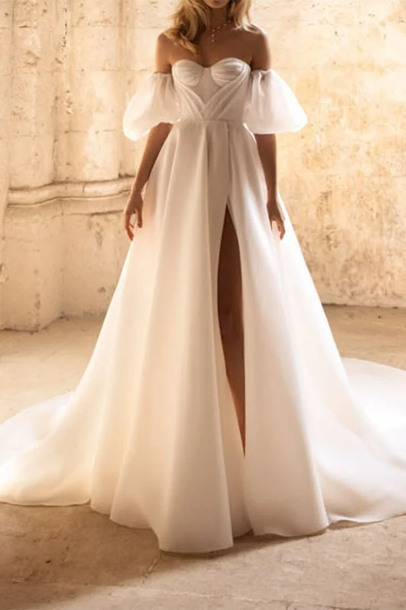 Price Fest A Line Sweetheart Short sleeved Countryside Style Wedding Dress Paired with Palace Train Price Fest A Line Sweetheart Short sleeved Countryside Style Wedding Dress Paired with Palace Train