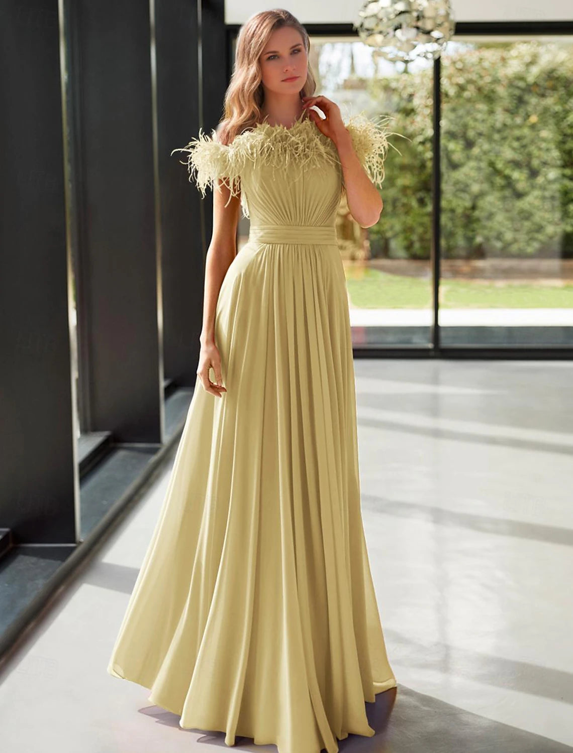 Online Exclusive A-Line Evening Gown Formal Floor Length Sleeveless Off Shoulder Stretch Chiffon with Feather Online Exclusive A-Line Evening Gown Formal Floor Length Sleeveless Off Shoulder Stretch Chiffon with Feather