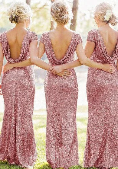 Daily Deals Cap-sleeved Long Sheath Dress with Allover Sequins