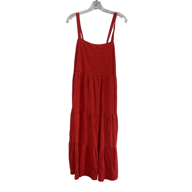 Blowout Deals FRNCH Paris Women's Sleeveless Ruffled Tiered Red Linen Long Sundress, L, NWT