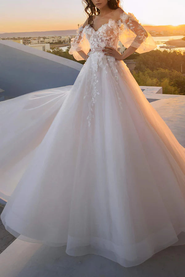 Daily Deals A Line Sweetheart 3D Lace Applique Long sleeved Rural Style Wedding Dress Daily Deals A Line Sweetheart 3D Lace Applique Long sleeved Rural Style Wedding Dress