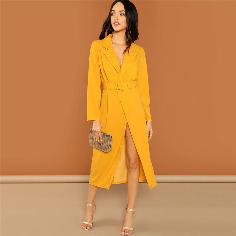 Big Savings Women's Spring Belted V-Neck Long Dress