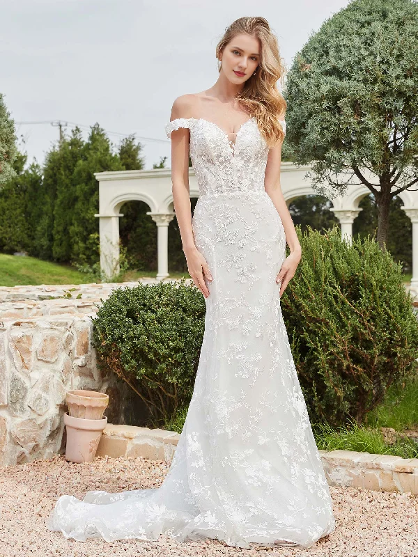 Best Seller Off shoulder applique tight lace bridal gown