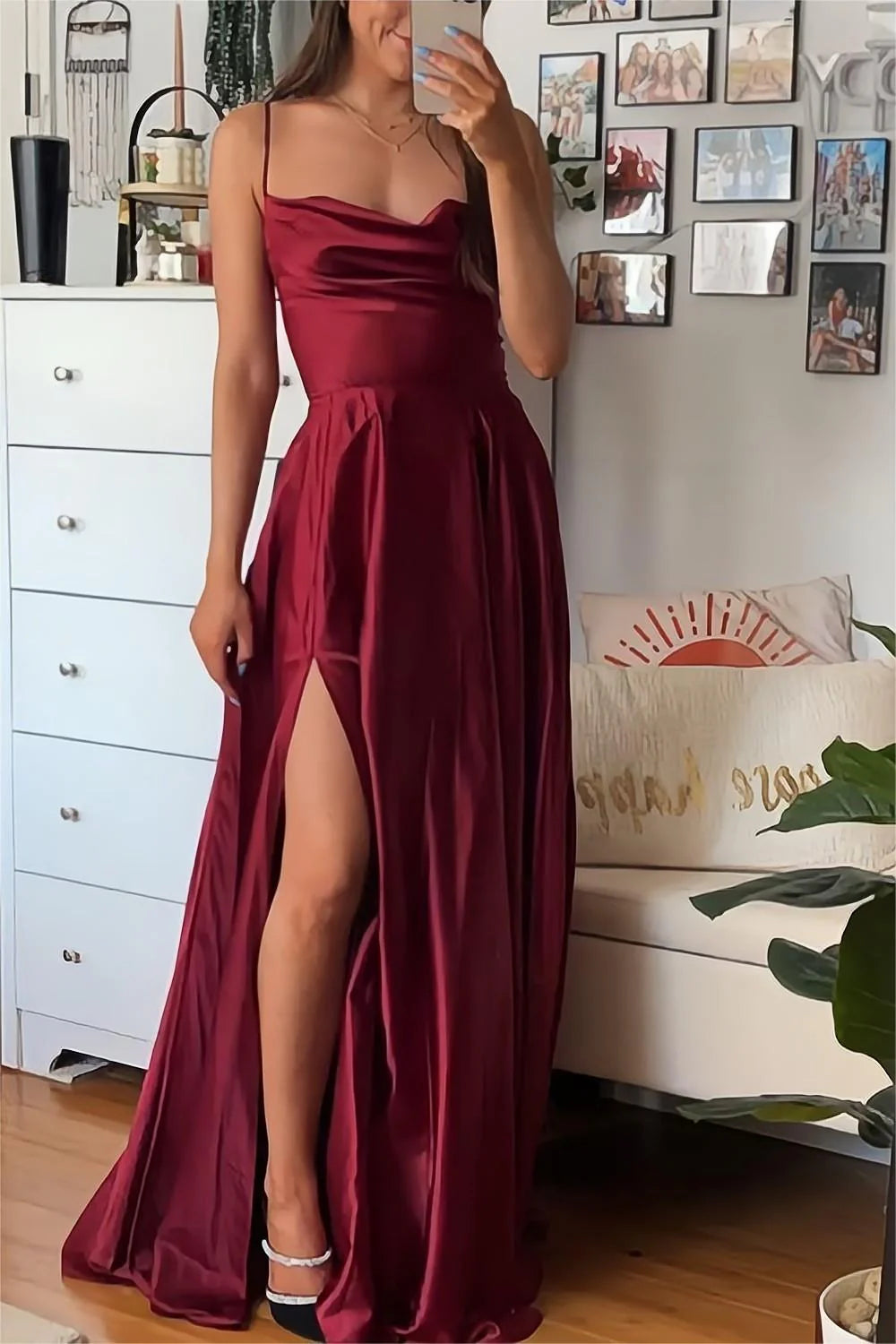 Blowout Deals Gorgeous Sparkly Open Back Cutout Long Prom Dresses Party Dress With Slit