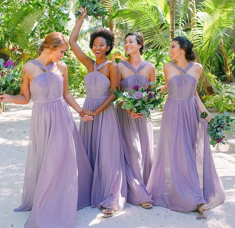 Buy Now A Line Lavender Chiffon Pleats Long Bridesmaid Dresses