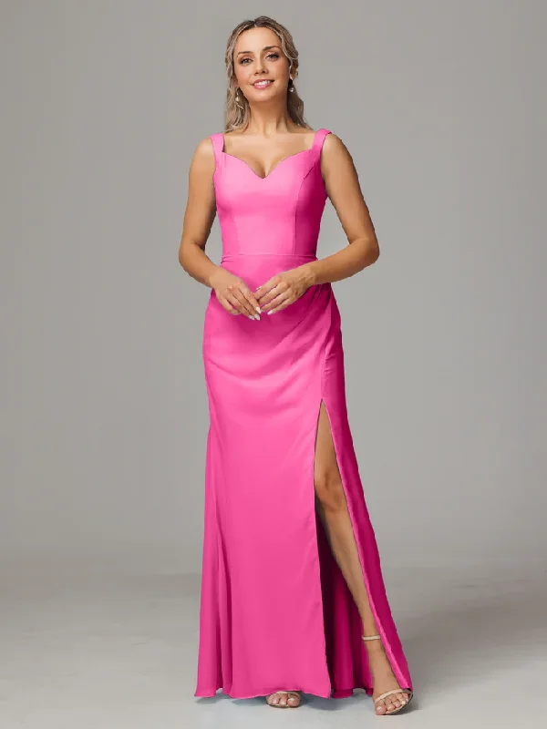 Weekend Flash Sale Sheath V Neck Sleeveless Chiffon Floor-length Bridesmaid Dress With Slit