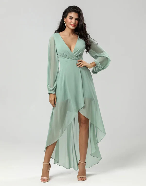 Closeout A Line Green with Long Sleeves Bridesmaid Dress
