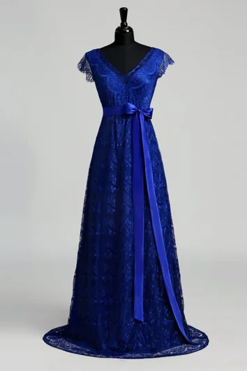 Act Now A-line V-neck Cap Short Sleeve Floor-length Lace Dress with Sweep/Brush Train Act Now A-line V-neck Cap Short Sleeve Floor-length Lace Dress with Sweep/Brush Train