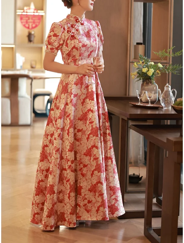 Deal of the Week A-Line Evening Gown Elegant Dress Engagement Floor Length Half Sleeve Stand Collar Satin with Pearls Strappy Deal of the Week A-Line Evening Gown Elegant Dress Engagement Floor Length Half Sleeve Stand Collar Satin with Pearls Strappy