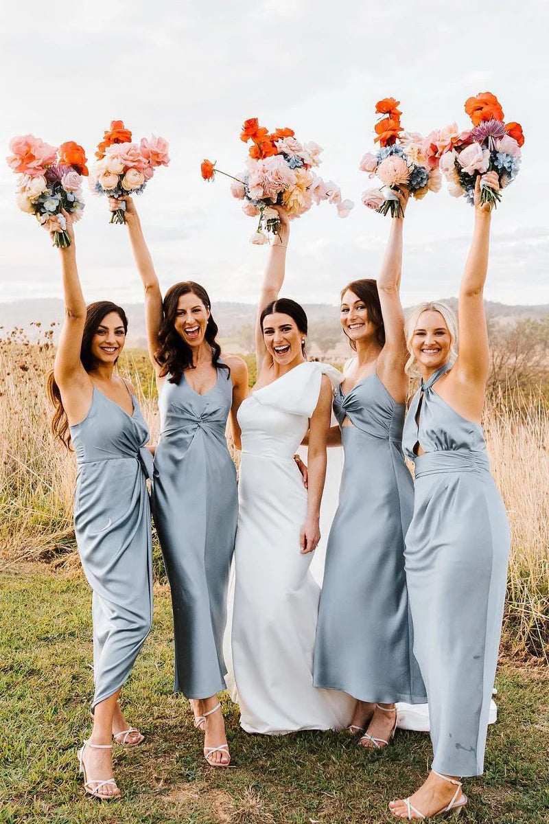 Big Discounts Elegant Sheath Halter Silk Satin Bridesmaid Dresses
