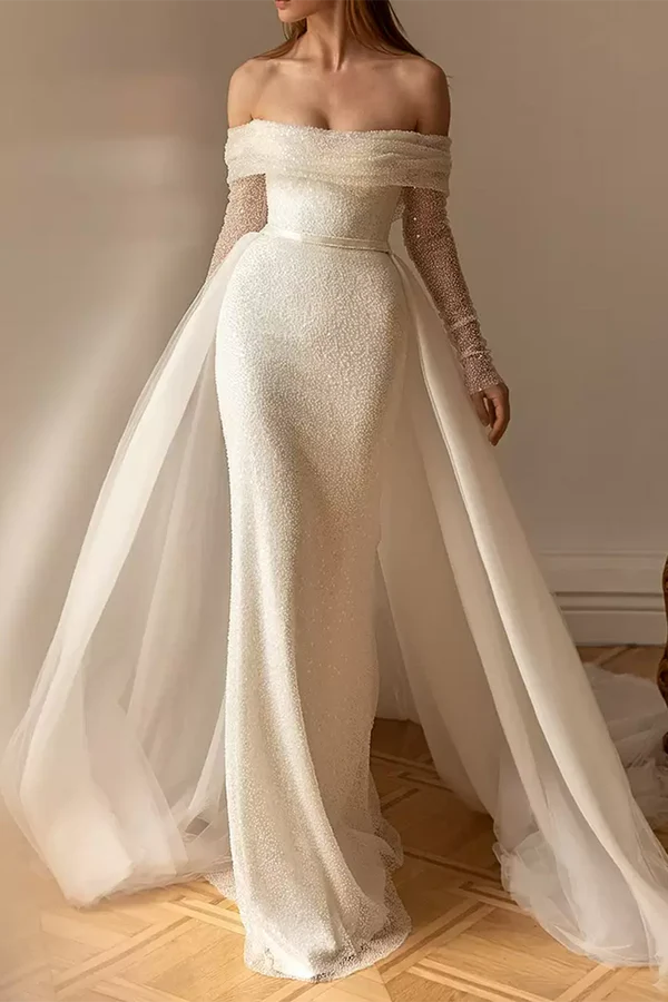 Exclusive Savings sheath/column off shoulder long sleeves rustic wedding dress