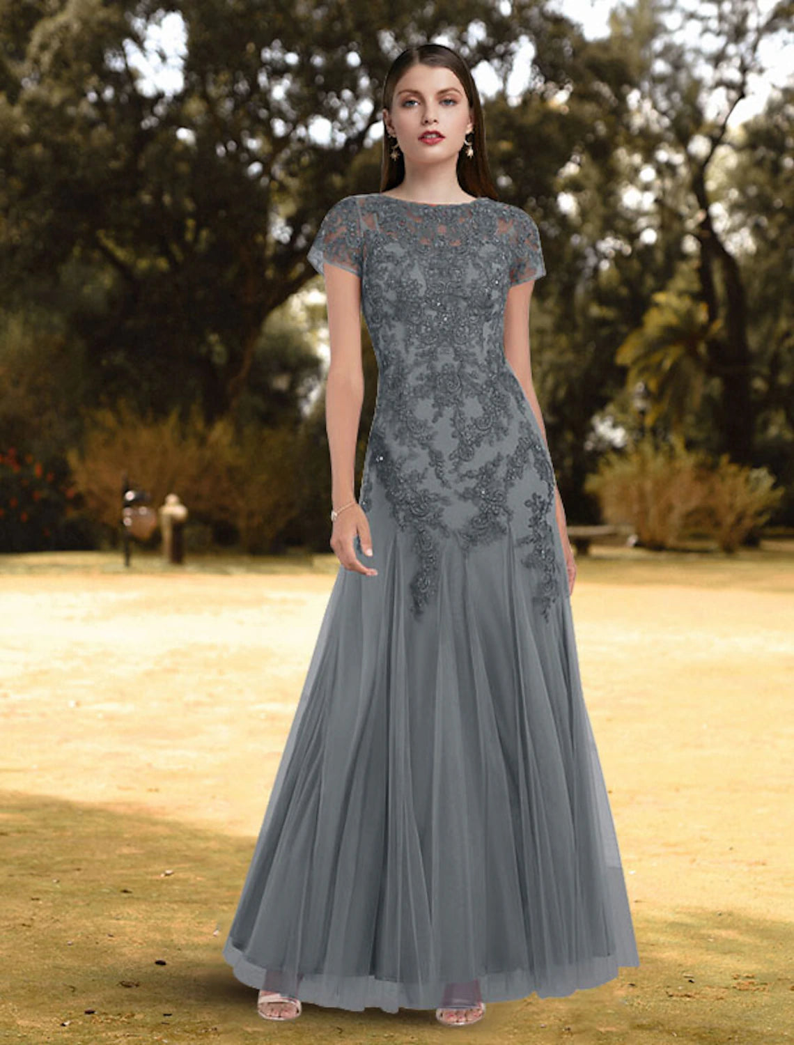 Don’t Miss Out A-Line Evening Gown Floral Dress Wedding Guest Formal Evening Floor Length Short Sleeve Jewel Neck Lace with Pleats Pure Color Don’t Miss Out A-Line Evening Gown Floral Dress Wedding Guest Formal Evening Floor Length Short Sleeve Jewel Neck Lace with Pleats Pure Color