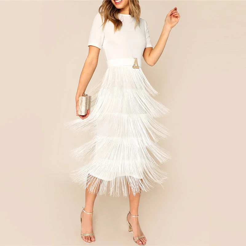 Weekend Special Women's Summer Layered Fringe Midi Dress