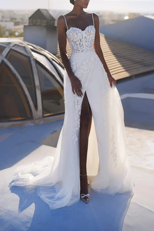 Buy Now A-line thin shoulder strap lace decal romantic wedding dress