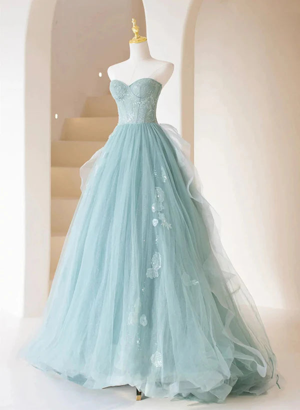 Deep Discounts A-line Tulle Strapless Long Prom Dress Tulle Formal Evening Dress