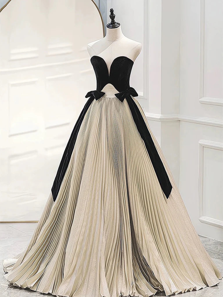 Major Savings A-Line Sweetheart Neck Satin Velvet Champagne Prom Dress Evening Dress