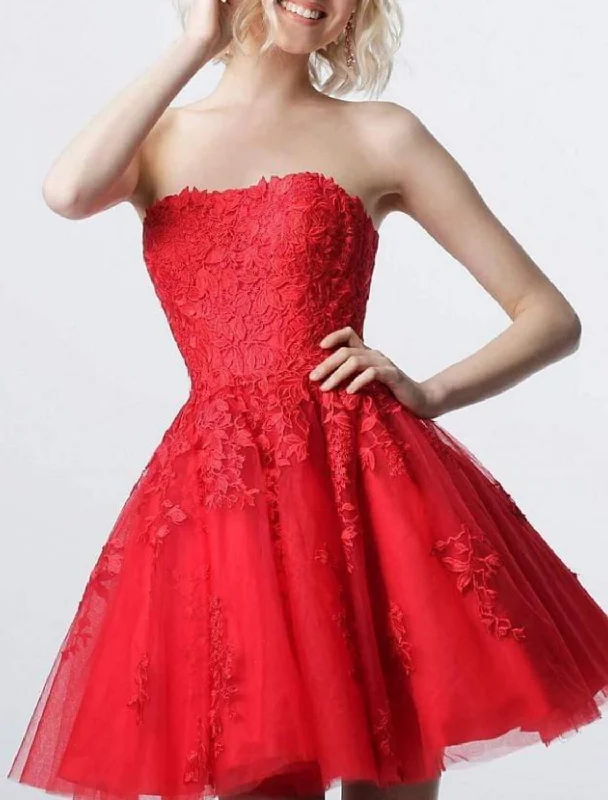 Early Bird Discount A-Line Cocktail Dresses Flirty Dress Graduation Engagement Short / Mini Sleeveless Strapless Lace with Appliques Early Bird Discount A-Line Cocktail Dresses Flirty Dress Graduation Engagement Short / Mini Sleeveless Strapless Lace with Appliques