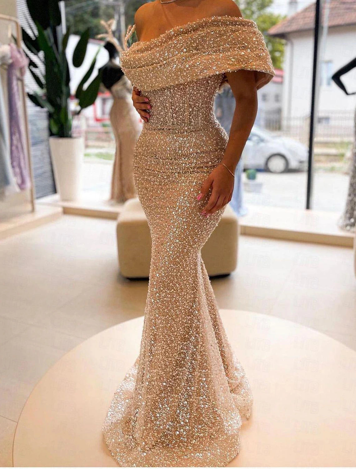 Anniversary Sale Mermaid / Trumpet Evening Gown Formal Floor Length Sleeveless Off Shoulder Sequined Anniversary Sale Mermaid / Trumpet Evening Gown Formal Floor Length Sleeveless Off Shoulder Sequined