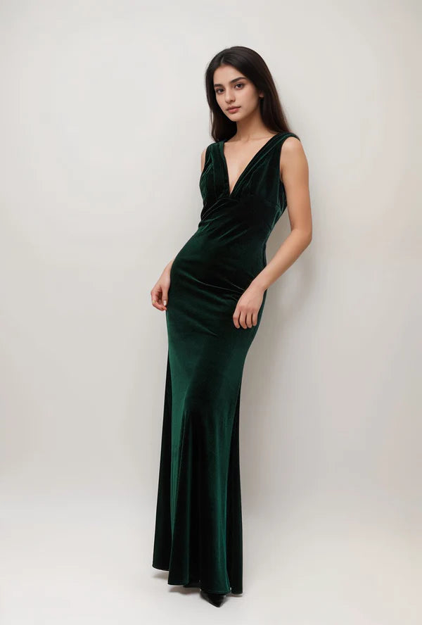Value Deals Deep V-neck Sleeveless fit and flare velvet dress
