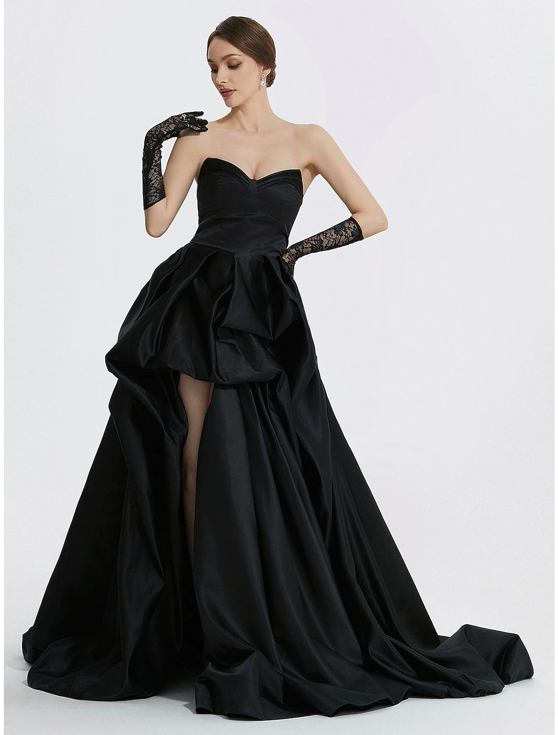 YEAR-End Sale A-Line Evening Gown Vintage Dress Carnival Masquerade Sweep / Brush Train Sleeveless Sweetheart Satin with Ruched Slit