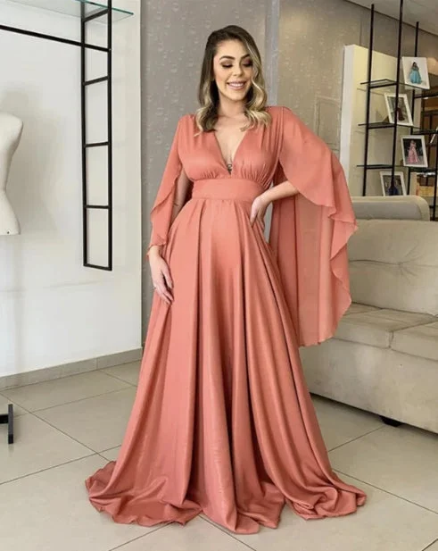Final Markdown Simple V Neck Chiffon Bridesmaid Dresses Puffy Sleeves Floor-length Wedding Guest Party Dresses Final Markdown Simple V Neck Chiffon Bridesmaid Dresses Puffy Sleeves Floor-length Wedding Guest Party Dresses